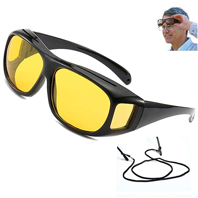 UV400 Night Vision Goggles Fit Over Prescription Glasses Wrap Arounds Sunglasses Driving Protection