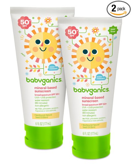 Babyganics Mineral-Based Baby Sunscreen Lotion, SPF 50, 6oz Tube (Pack of 2)