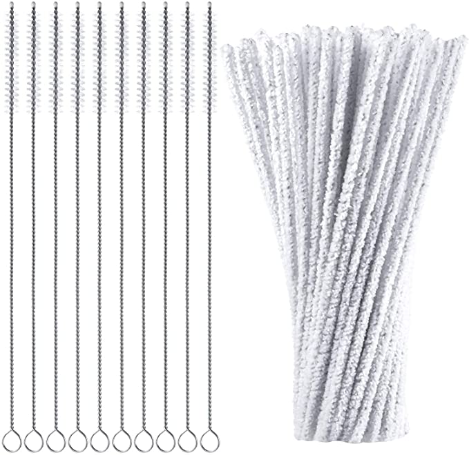 150 Pieces Bristle Pipe Cleaners and 10 Pieces Straw Cleaning Brushes Cleaner Tamper Tool Set for Pipe Teapot Drinkware Cleaning