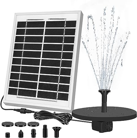 ECO-WORTHY 5W Small Solar Water Fountain Pump, Outdoor Submersible Water Fountain Pump with 5W solar panel, 10FT Cables, 8 Nozzles, Solar Powered Water Fountain Pump for Bird Bath