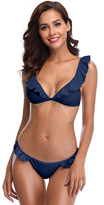 SHEKINI Women's Ruffles Flounce Cute Bikini Two Piece Swimsuit Bathing Suits