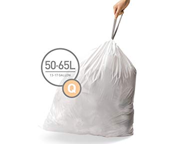 simplehuman Code Q Custom Fit Drawstring Trash Bags, 50-65 Liter / 13-17 Gallon, 12 Refill Packs (240 Count)