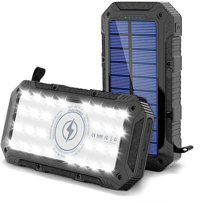 Solar Charger 26800mAh, Solar Power Bank Qi Portable Charger with 4 Output and 28LEDs Flashlights External Backup Battery Huge Capacity Phone Charger for iOS and Android