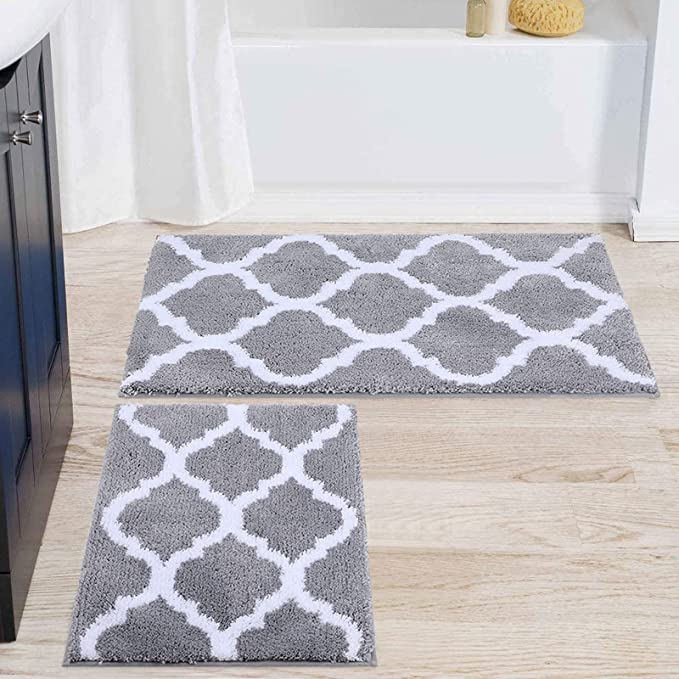 Olanly Luxury Bathroom Rug Mat Set 2 Piece, Soft and Absorbent Microfiber Bath Mats, Non-Slip Shaggy Bath Carpet, Machine Wash Dry, Bath Rugs for Bathroom Floor, Tub and Shower (17"x24" 20"x32", Grey)