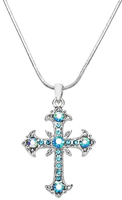 Beautiful Silver Tone Filigree Religious Cross Necklace for Girls, Teens, Women