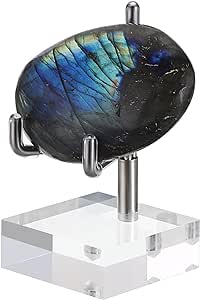 Hipiwe Adjustable Metal Arms Display Stand Easel with Acrylic Base Small Display Easel Holder for Fossil Coral Geodes Rock Mineral Agate Crystals Seashell and Small Collectibles, 1.6x1.6x3.1 inch