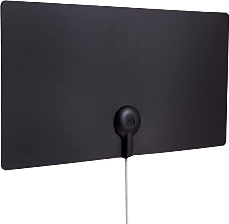 GE Ultra Edge Indoor TV Antenna, Slim Home Decor Reversible Black White, 4K 1080P VHF UHF, Long Range Antenna, Digital, HDTV Antenna, Smart TV Compatible, 6Ft Coaxial Cable, 11264