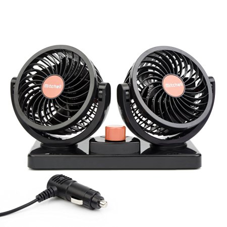 ChiTronic® Dual Head Rotatable Car Vehicle Air Cooling Fan - Dashboard & Console Stick-On, A/C Quick Cooling, Smoke Smell Ventilation, 2 Speed Control, 1.8M Cord (24V)