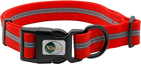 NIMBLE Dog Collar Waterproof Pet Collars Anti-Odor, Adjustable, Reflective, Durable PVC Coated Nylon Basic Dog Collars 9 Colors in Size S/M/L