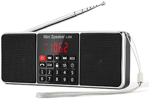 PRUNUS J-288 AM/FM Radio Portable, Hands-Free Bluetooth Radio Stereo Speaker with Sleep Timer, Ultra-Long Antenna, Earphones Jack, AUX Input & USB Disk & TF Card MP3 Player