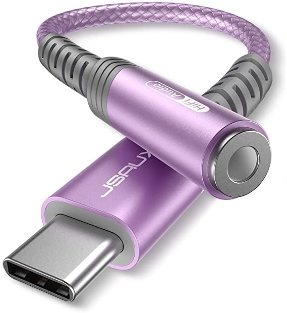 USB Type C to 3.5mm Female Headphone Jack Adapter, JSAUX USB C to Aux Audio Dongle Cable Cord Compatible with Pixel 4 3 2 XL, Samsung Galaxy S20 Ultra Z Flip S20  Note 10 S10 S9 Plus, iPad Pro(Purple)