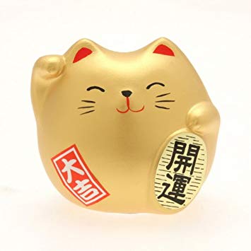 Kotobuki Maneki Neko Charm Kai-un Collectible Figurine, Fortune, Gold
