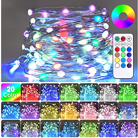 Fairy Lights, 32.8ft String Lights Plug in with 20 Lighting Effect LED Remote Control Timer Fairy String Lights for Indoor Outdoor Christmas Wedding Party Bedroom Curtain Decorations