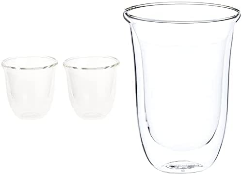 DeLonghi Double Walled Thermo Espresso Glasses, Set of 2 & Double Walled Thermo Latte Glasses, Set of 2