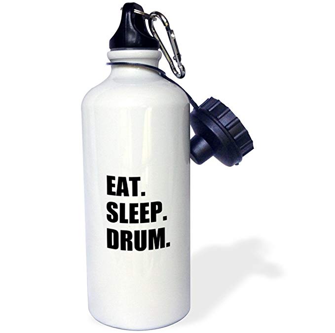 3dRose wb_180399_1 "Eat Sleep Drum - love drumming Drummer percussionist black text gifts" Sports Water Bottle, 21 oz, Multicolor