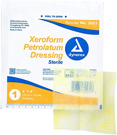Dynarex Xeroform Petrolatum Medicated Fine Mesh Gauze Dressing for Wound Care, 25 Count