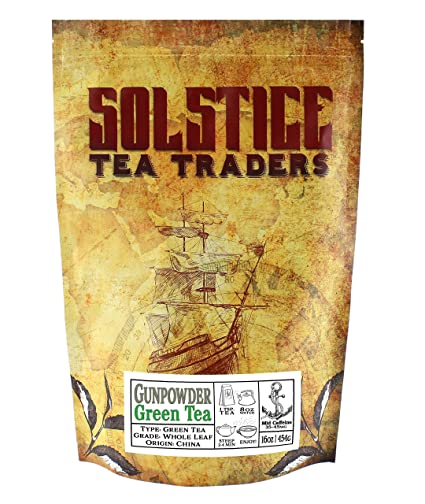 Solstice Gunpowder Loose Leaf Green Tea, Bulk Tea- 1 LB- One Pound-16oz-Approx 200 cups