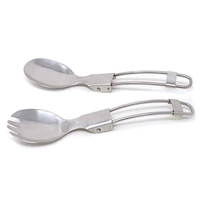 Honbay Portable Stainless Steel Folding Spoon and Spork for Camping, Travel and other Outdoor Activities