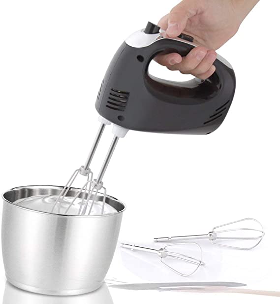 NutriChef Electric Cordless Kitchen Hand Mixer - Portable Handheld Rechargeable Stainless Steel Whisk Machine with 3 Speed Settings - for Egg, Cake, Dough, Glue, 1, Black