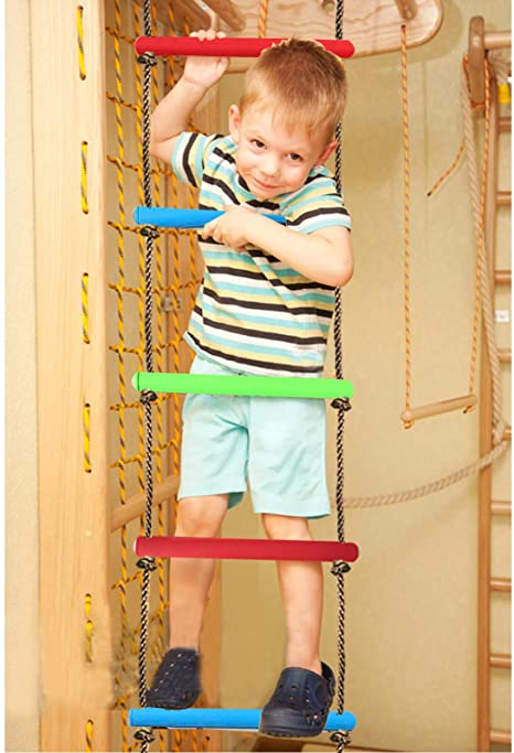 Flyzy Climbing Rope Ladder Climbing Ladder for Kids,Rainbow Craft Ladder Toy Exercise Equipment for Indoor Play Set and Outdoor Playground Hanging Ladder for Swing Set,Ninja line Backyard