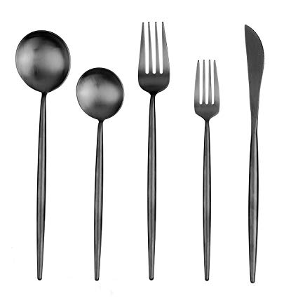 Artthome 20-Piece 18/10 Stainless Steel Flatware Silverware Dinnerware Set Cutlery Tableware Include Knife Fork Spoon (Black Matte)