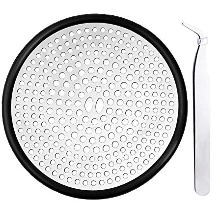 Linkqin Drain Hair Catcher Shower Drain Hair Trap Drain Cover Protector Stainless Steel Strainer for Bath Tub Sink Flat Floor Silicon Edge with Tweezers 4.3"