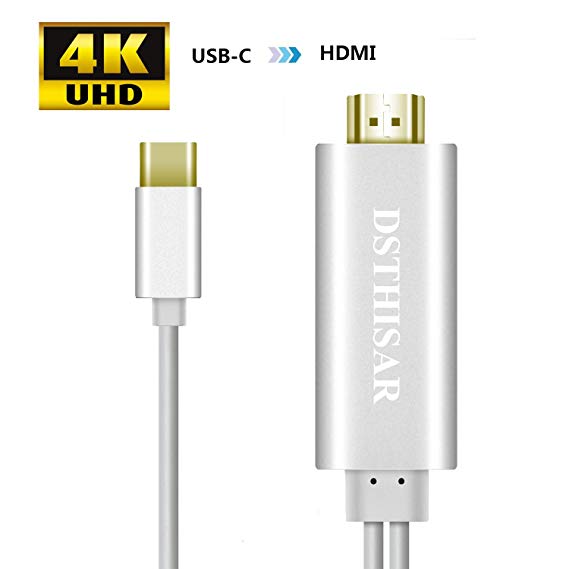 USB C to HDMI(4K@60HZ), Gold Plated USB Type C to HDMI Cable 6ft Thunderbolt 3 Compatible with MacBook Pro, MacBook, Pixelbook, Dell XPS 15/13, Samsung S9/S9 /S8/S8 ,Note 9/8, LG G5 (Sliver)