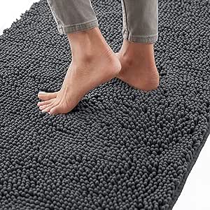 Gorilla Grip Bath Rug Mat 48x17, Thick Soft Absorbent Chenille, Rubber Backing Quick Dry Microfiber Mats, Machine Washable Rugs for Shower Floor, Bathroom Runner Bathmat Accessories Decor, Charcoal