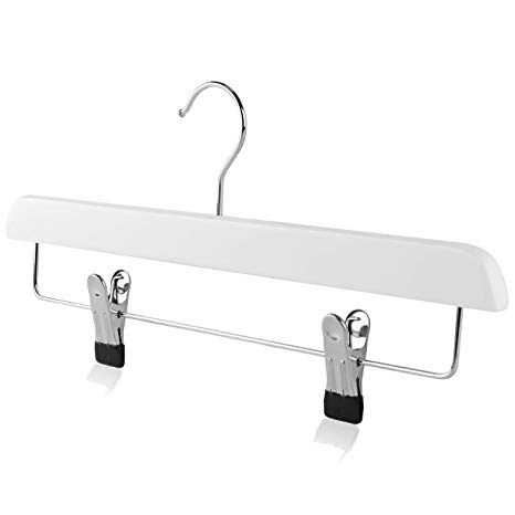 The Hanger Store 20 White wooden coat clothes hangers with clips and bar for trousers, skirts-Choose Quantity & Colour