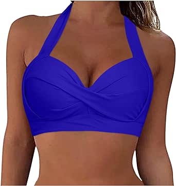 Women's Push Up Full Coverage Bikini Top Underwire Crossover Swimsuit Tops Lace Up Vacation Bikini Sport Bra Fashion