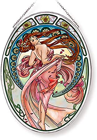 Amia Art Nouveau Dance Handcrafted Glass, Large Oval Suncatcher, Multicolored