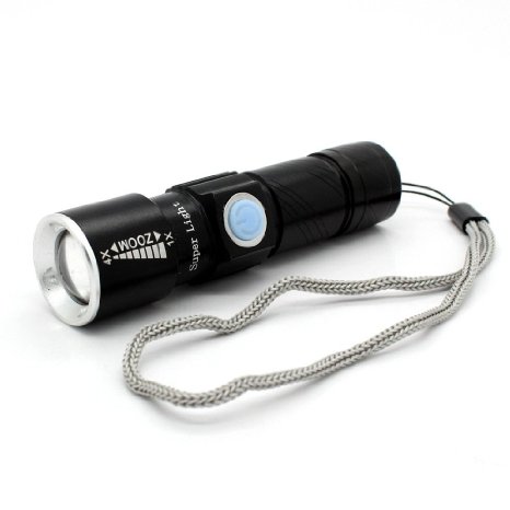 Jasonwell Mini USB Rechargeable LED Flashlight Torch Adjustable Focus Zoomable Aluminum Alloy Portable Rechargeable Light Lamp