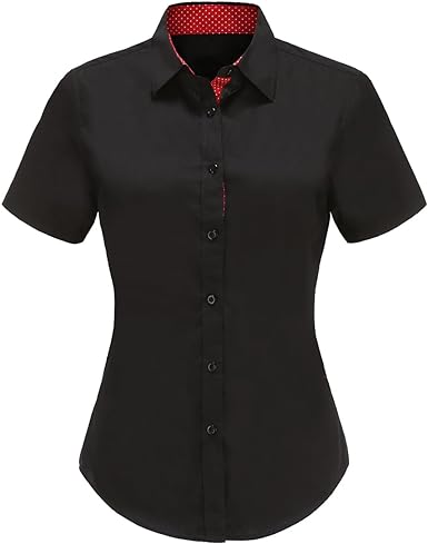 Dioufond Ladies Formal Shirts Short Sleeve Button Down Shirt for Womens