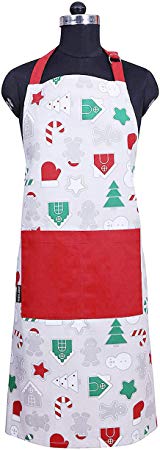 Amour Infini  Apron, Christmas Fun Design, Aprons for Women with Pockets, 100% Natural Cotton, Eco-Friendly & Safe, Adjustable Neck & Waist Ties