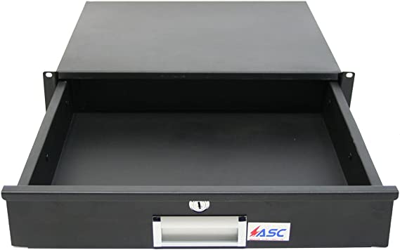 19" Rack Mount 2U Key Lock Drawer Pro Audio DJ or Equipment Server Rack Locking Storage Cabinet - Black