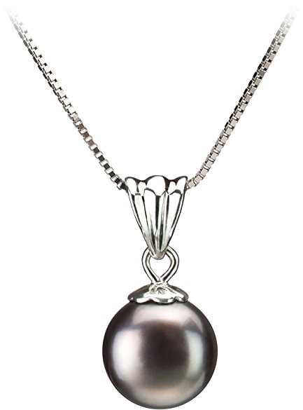 PearlsOnly - Nancy Black 9-10mm Freshwater 925 Sterling Silver Cultured Pearl Pendant