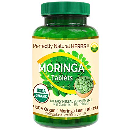 Moringa Tablets Made with USDA Certified Organic Moringa Leaf Powder (100 Tablets)