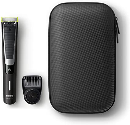 Philips OneBlade Pro Rechargeable Beard Trimmer with Pein Face (QP6510/30   case) Peine de precisión 12 longitudes Black