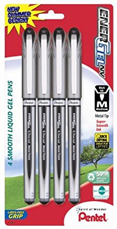 Pentel EnerGel NV Liquid Gel Pen, 0.7mm, Metal Tip, Black Ink, 4 Pack (BL27BP4A)