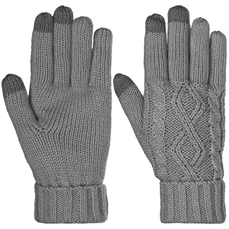 DG Hill Warm Texting Gloves For Women, Cable Knit Touchscreen Winter Text Gloves Cute & Cozy Fleece Lining