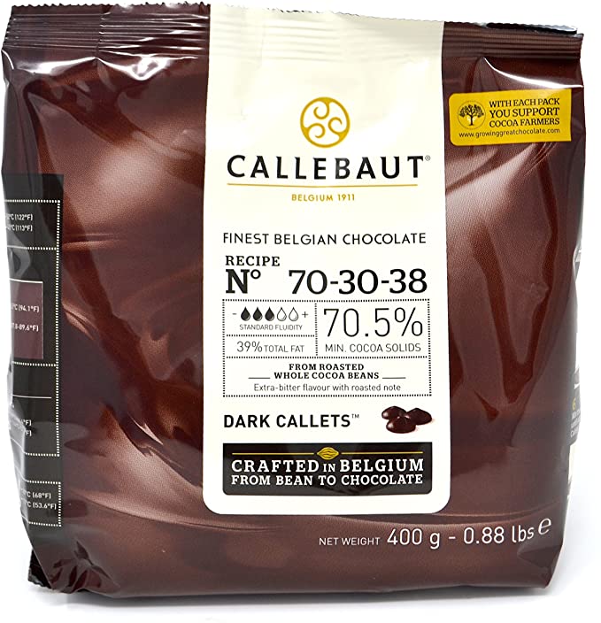 Callebaut N° 70-30-38 - Finest 70.5% Belgian Dark Chocolate Couverture (Callets) 400g