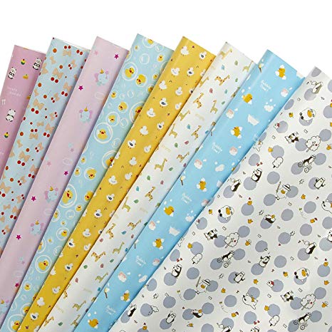 RUSPEPA Gift Wrapping Paper Sheets - Cute Panda, Penguin, Duck, Giraffe, Elephant Design Wrapping Paper - 8 Folded Sheets - 50CM X 70CM
