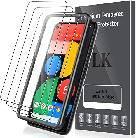 LK 3 Pack Screen Protector for Google Pixel 5, Tempered Glass, Case Friendly, Double Defence, Alignment Frame Easy Installation