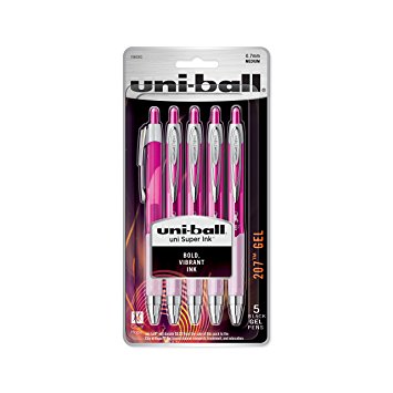 uni-ball 207 Retractable Gel Pens, Medium Point (0.7mm), Black, Pink Ribbon Edition, 5 Count