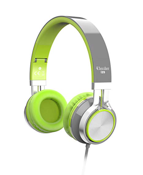 Elecder i39 Headphones with Microphone for Kids Children Girls Boys Teens Adults Foldable On Ear Headsets with 3.5mm Jack for iPad Cellphones Computer MP3/4 Kindle Airplane School (Green)