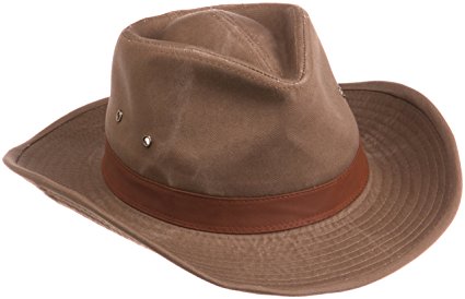 Dorfman Pacific Men's 1 Piece Garment Washed Twill Outback Hat With Genuine Leather Trim