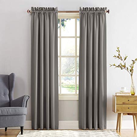 Sun Zero Barrow Energy Efficient Rod Pocket Curtain Panel, 54" x 63", Gray, One Panel