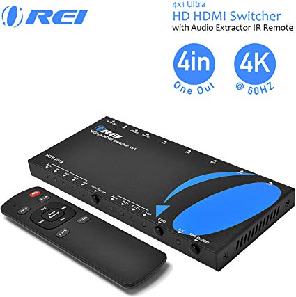 HDMI Switcher 4 X 1 by Orei Ultra HD Switch Audio Extractor Supports Upto 4K 2K @ 60Hz 1080P IR Remote Control