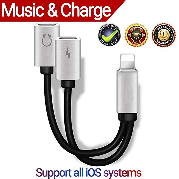 Lighting Jack Adapter,Lightning Adapter for Phone X 10/ Phone 8/8Plus Phone 7/7Plus Dual Lighting Adapter & Splitter with Charge, Headphone Lighting Audio Cable   Charger Port for Phone Apple X Phone 8/8Plus Phone 7/7Plus Support Music Control, Charger and Phone Communication (Supports IOS 10.3.up to IOS11)