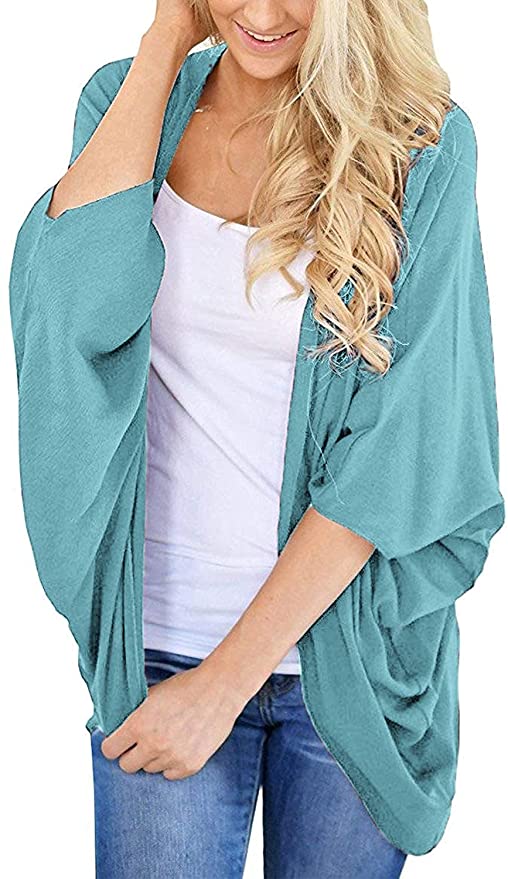 BB&KK Women's Lightweight Cotton Kimono Cardigans 3/4 Batwing Sleeve Solid Colors